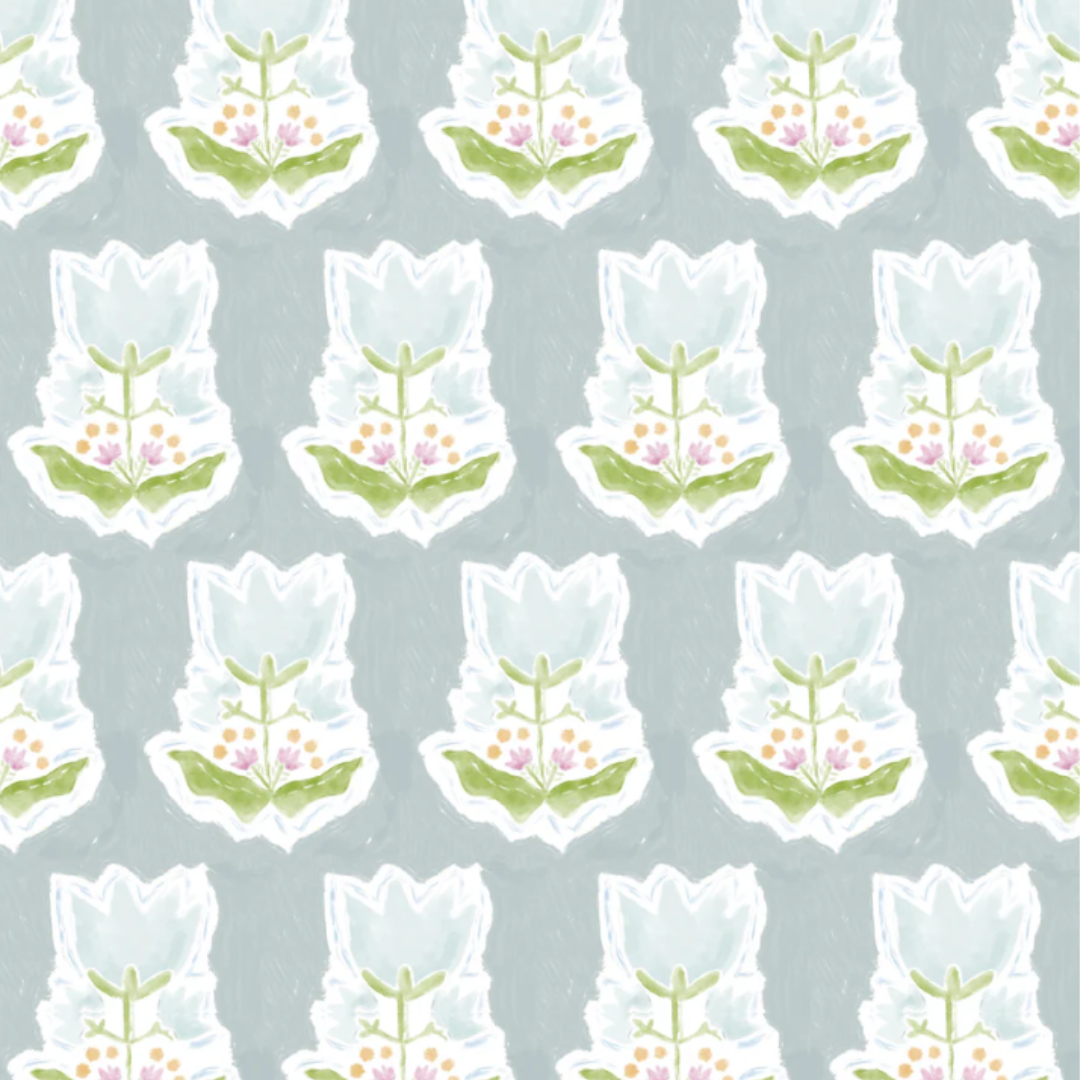 "Penelope" Print Wallpaper in Cadet Blue