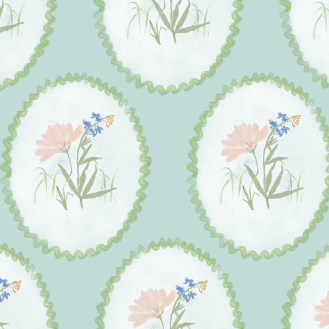 "Rosie" Print Wallpaper in Mint