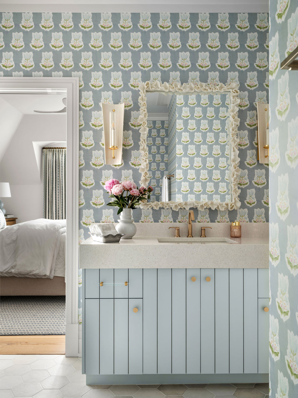 "Penelope" Print Wallpaper in Cadet Blue