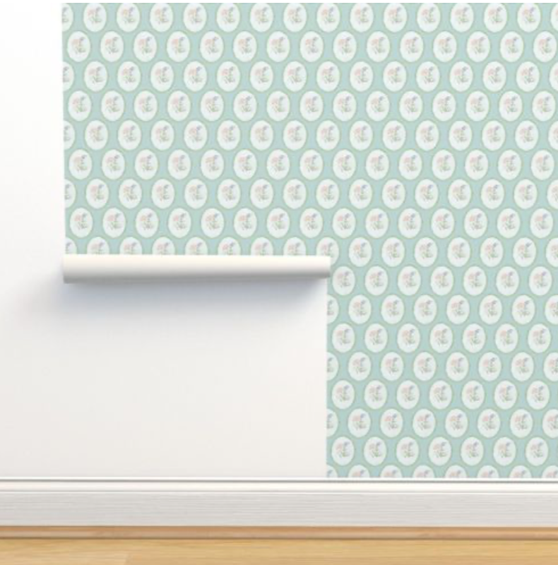 "Rosie" Print Wallpaper in Mint