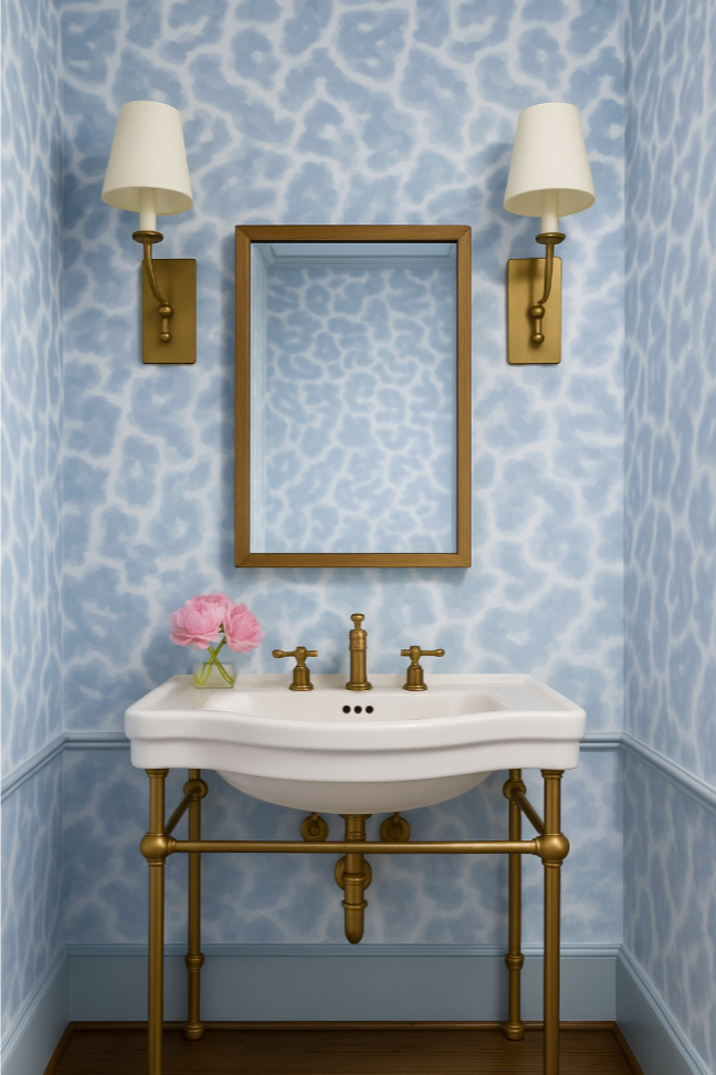"Olive" Print Wallpaper in Blue