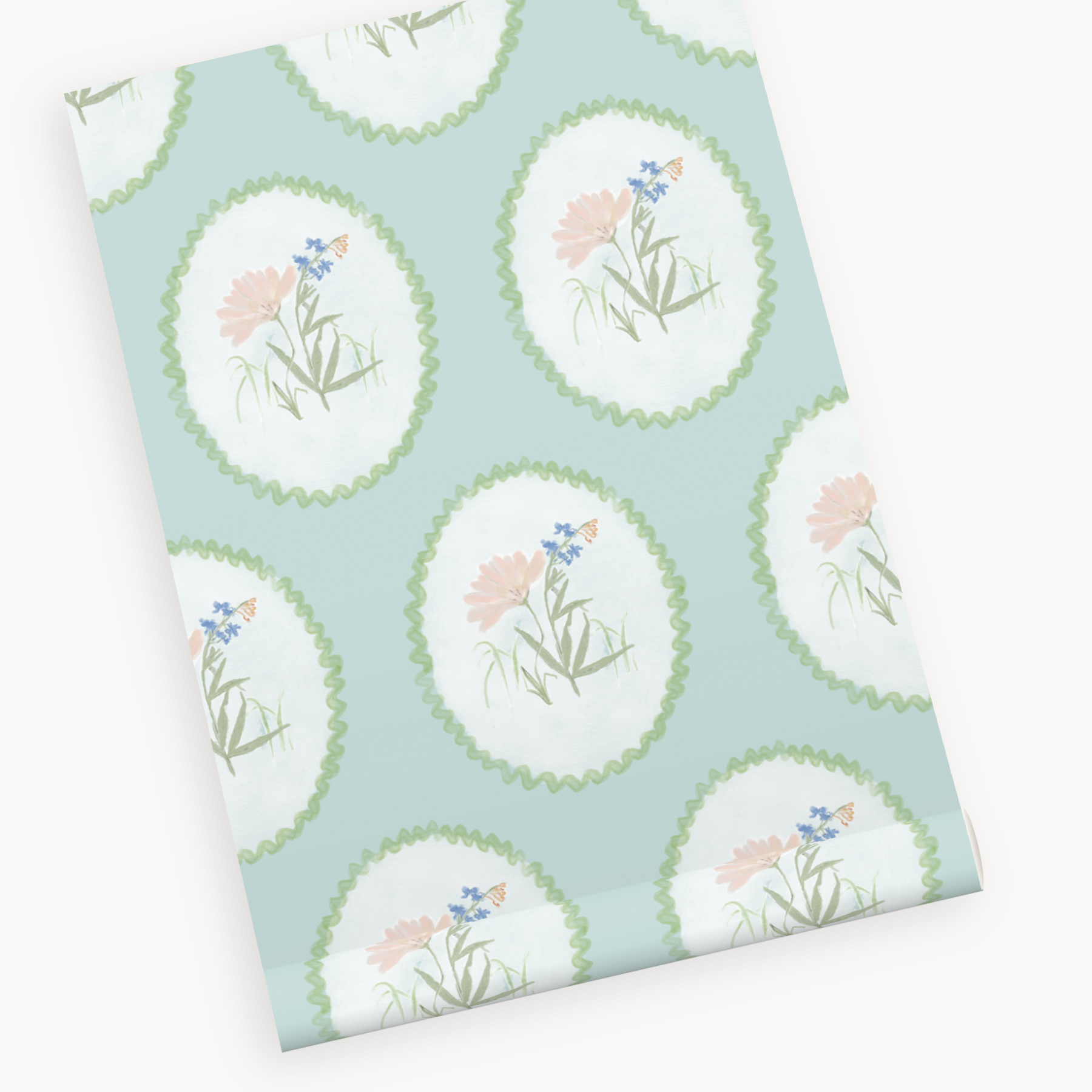 "Rosie" Print Wallpaper in Mint
